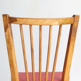 Bistro chair with bars of the 50s in wood and imitation red leather