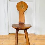 Ancienne chaise brutaliste en pin et chêne