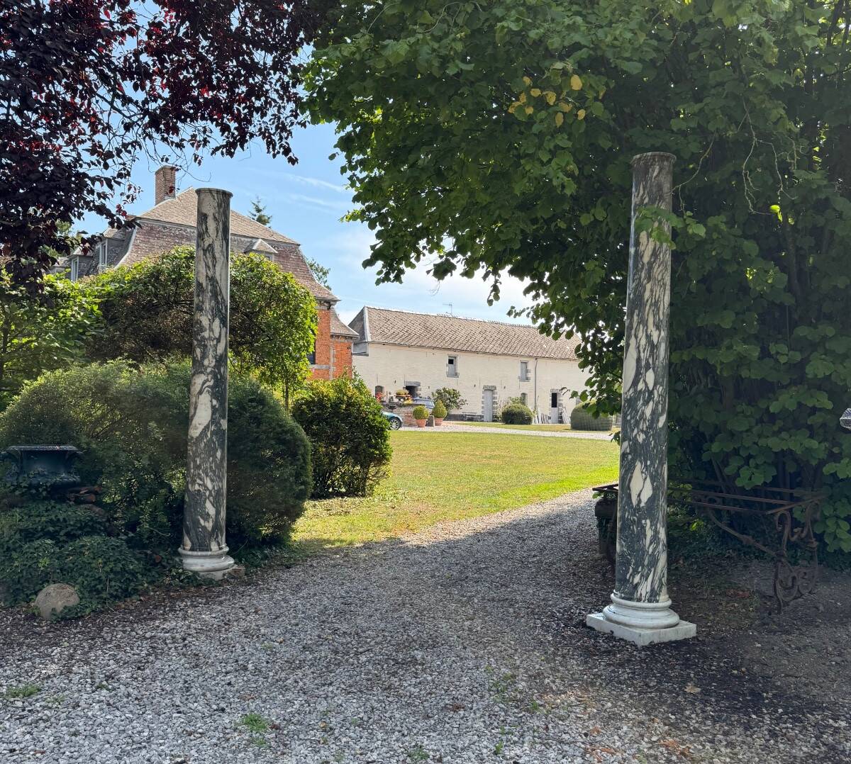 Pair of large green and white cipollino marble columns, 294cm high, Italy circa 1880