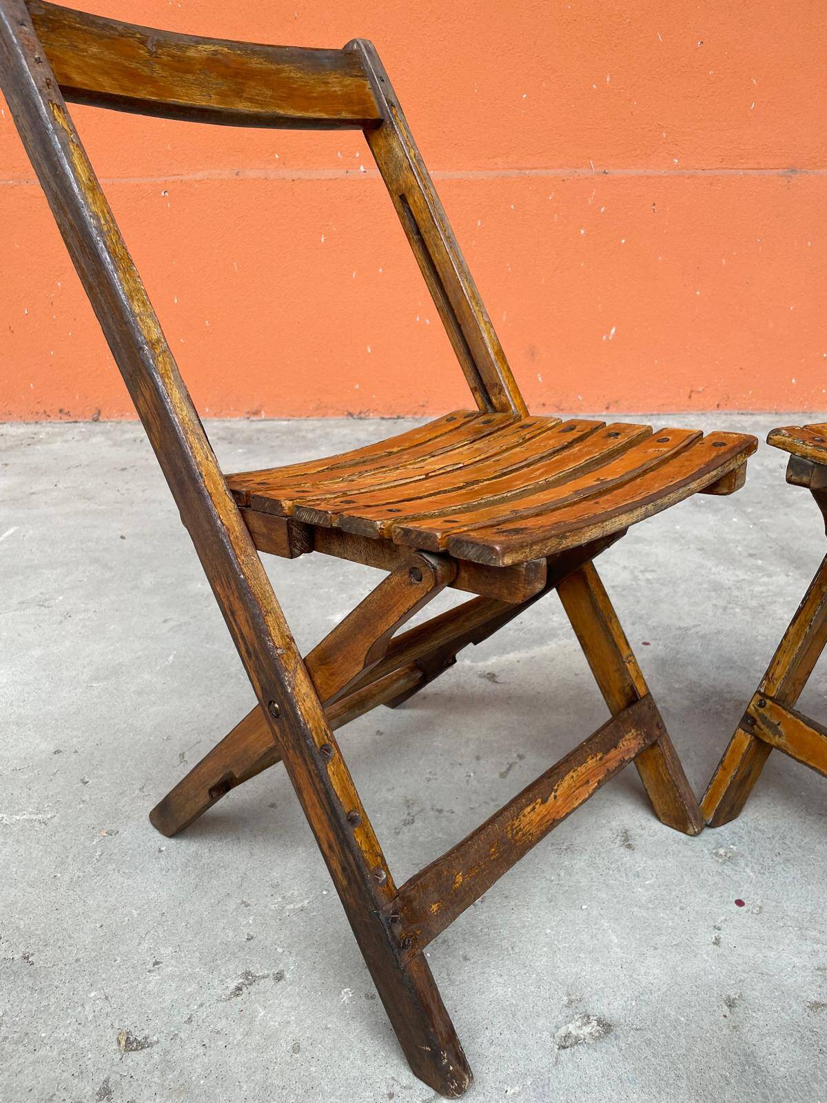 4 Antique Folding Bistro Brasserie Terrace Chairs