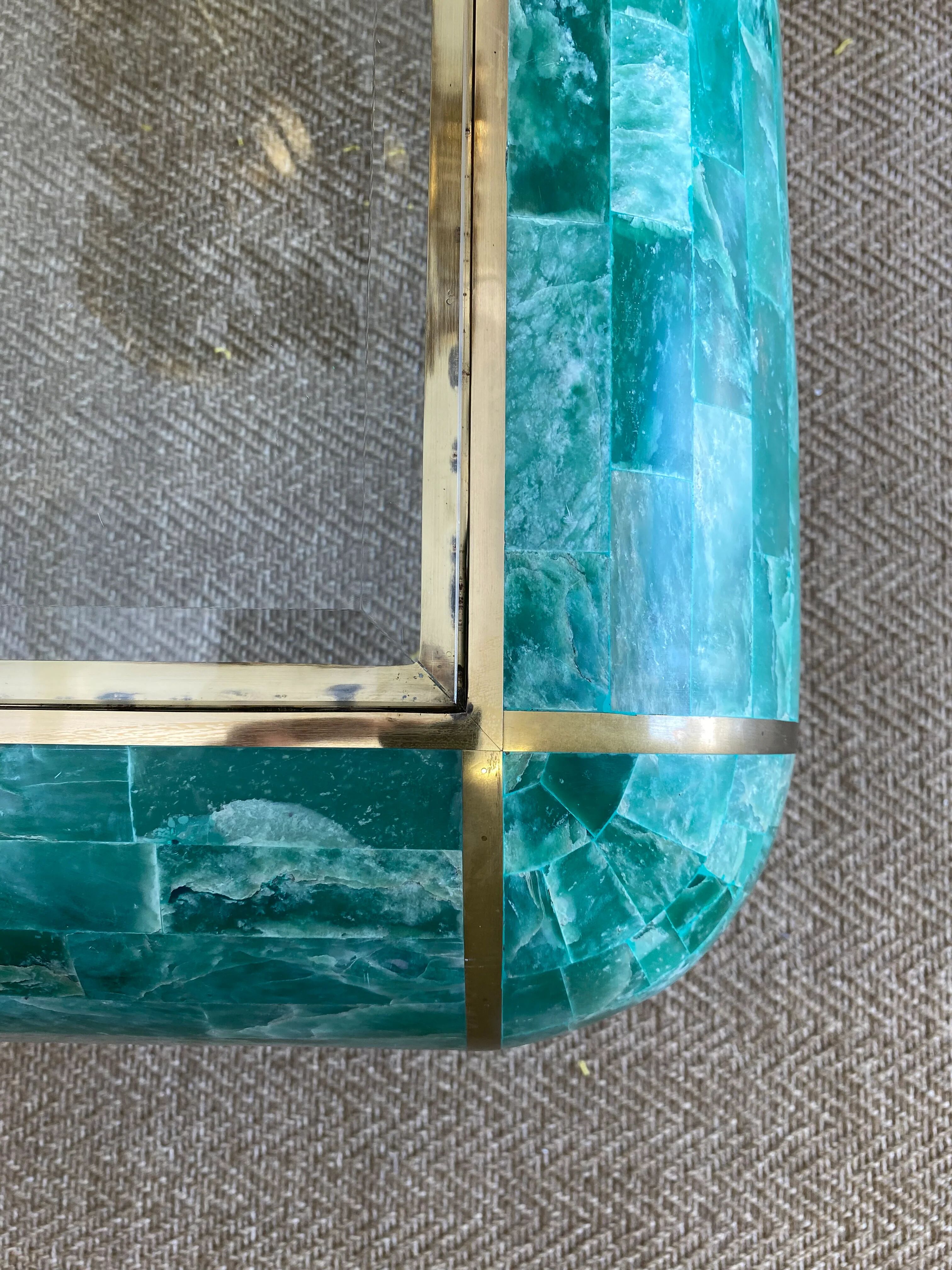 Coffee table in tessellated marble by Casa Bique 1970s Hollywood Regency (Karl Springer style)