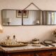 Vintage 1950s triptych barber mirror in duck blue - 22 x 86 cm