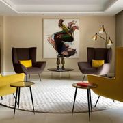 Round table Twist, high-gloss laminate and brass details, handmade, size M.