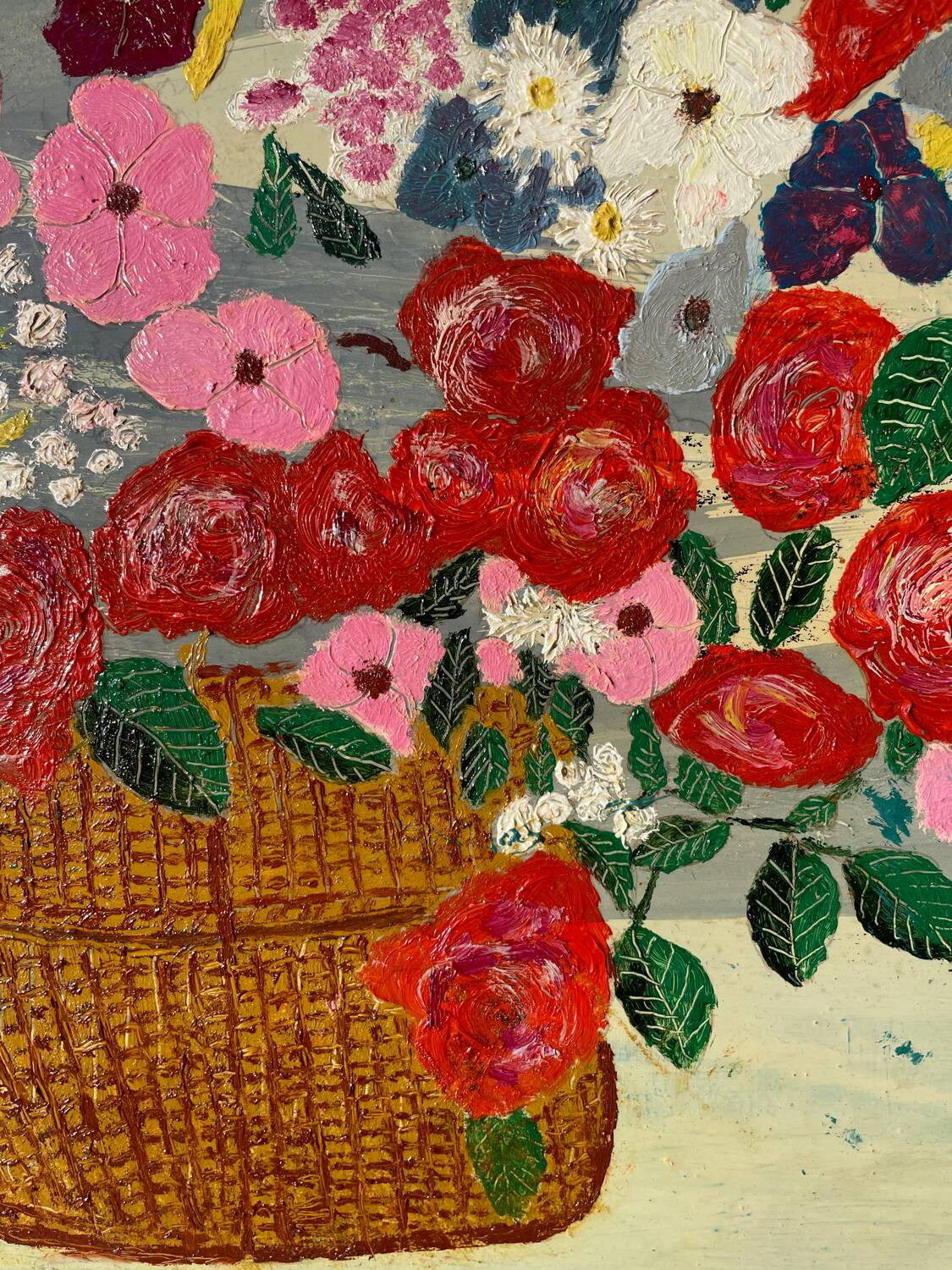Peinture bouquet de fleurs tableau naïf