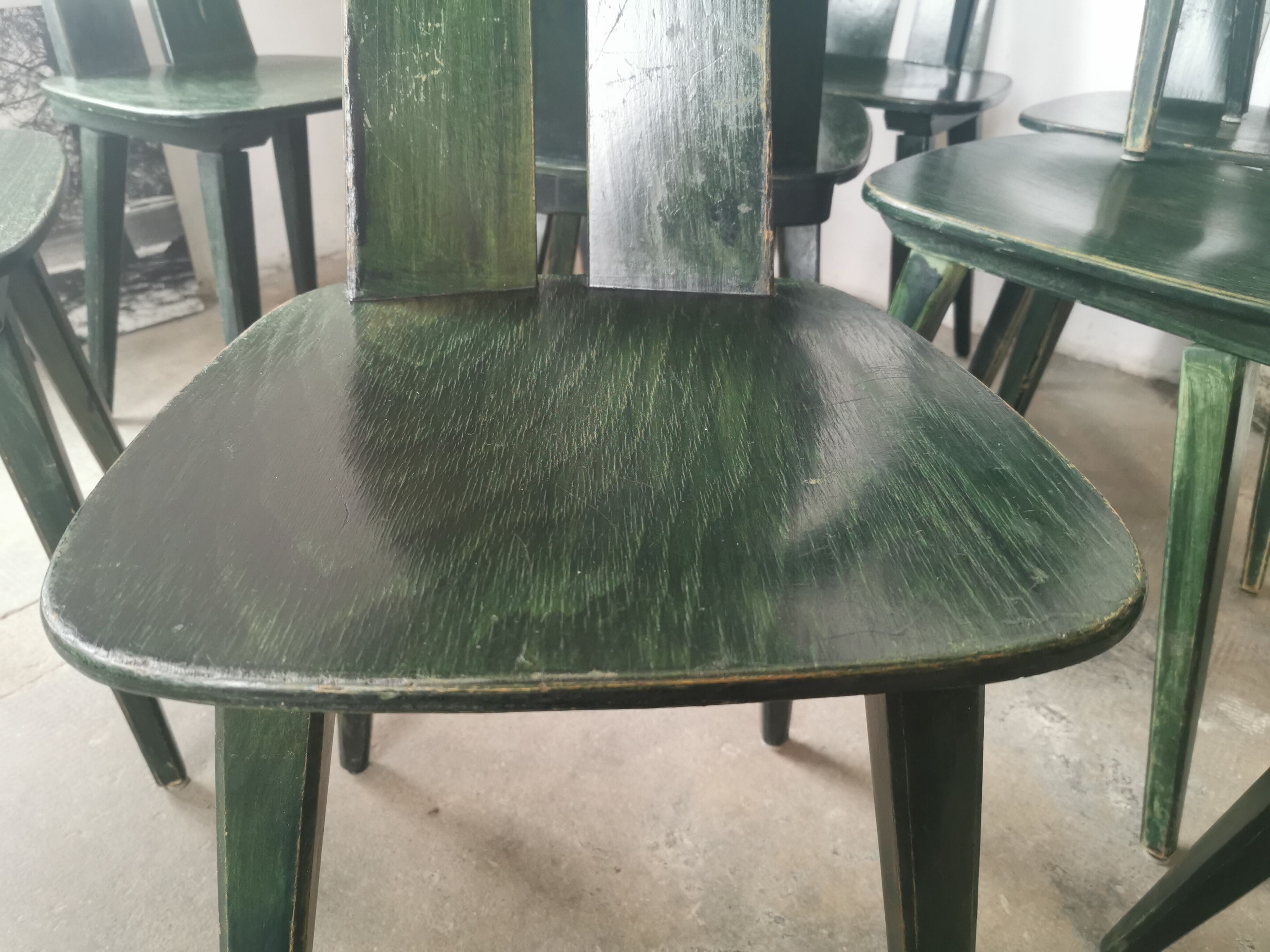 Set of 10 wooden bistro chairs