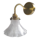 Holophan glass and gilded brass wall lamp