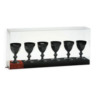 BOX OF 6 HARCOURT BLACK CRYSTAL GLASSES BY BACCARAT FROM STARK