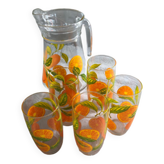 Vintage orangeade service (jug and 5 glasses)
