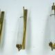 Set of three sconces in brass and triplex opaline glass. Italy 1950s