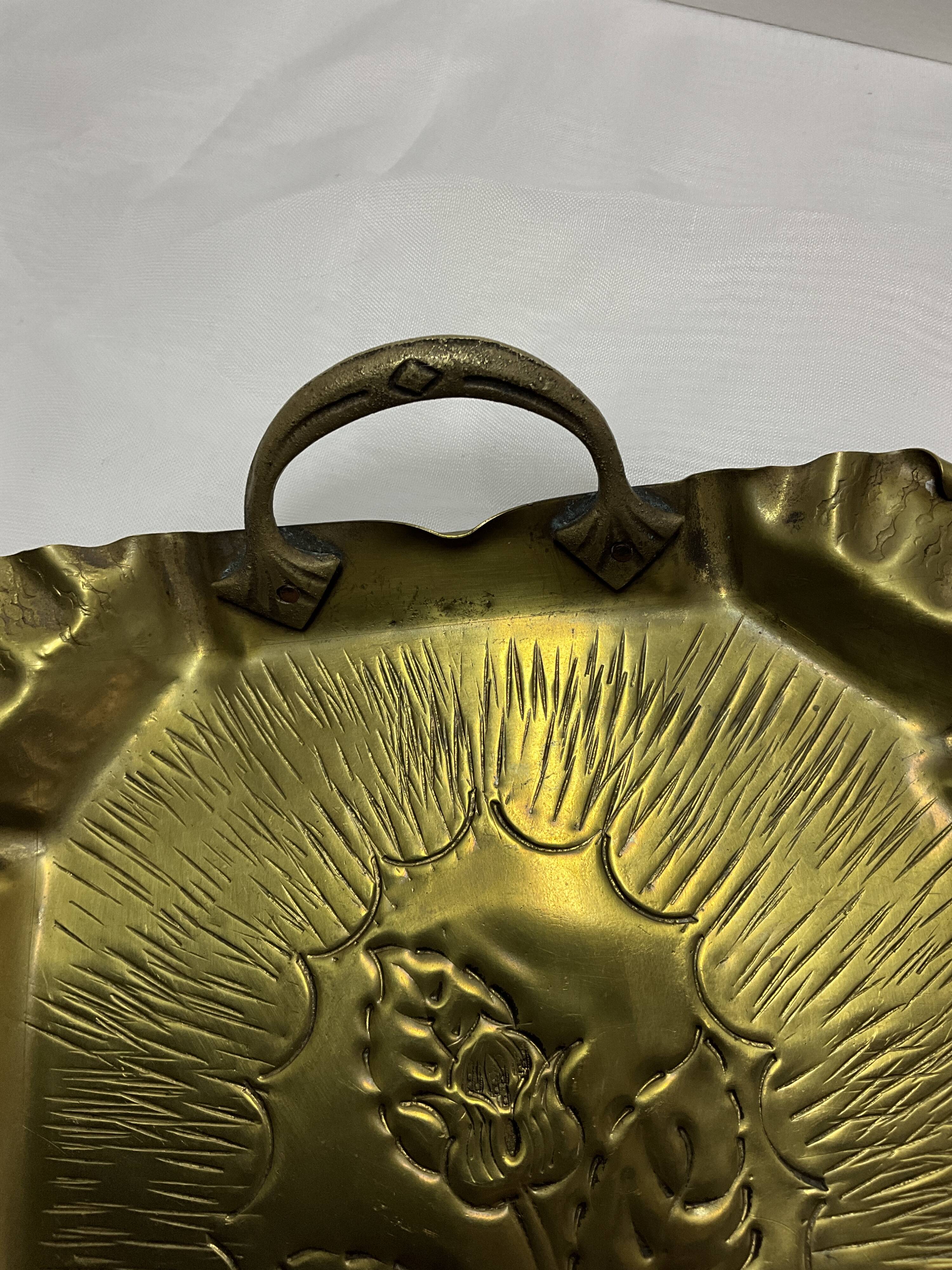 Brass tray with rose pattern