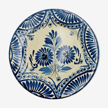 Earthenware plate signed brilland bayeux blue flowers in the taste of quimper