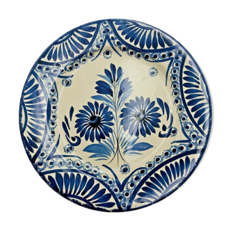 Earthenware plate signed brilland bayeux blue flowers in the taste of quimper