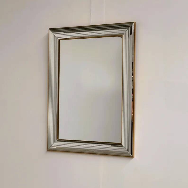 Vintage Disco Mirror Deknudt – Multi-Level Beveled Mirror Frame from the 1970s