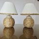 Pair of bedside lamps made of woven sea rush, matching lampshades, 1980.
