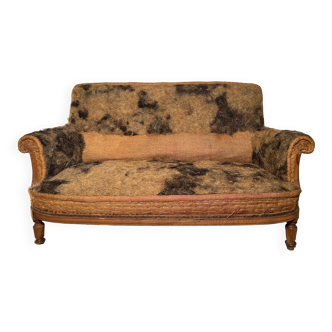 Louis Philippe 19th century 3-seater sofa in walnut, ready to upholster