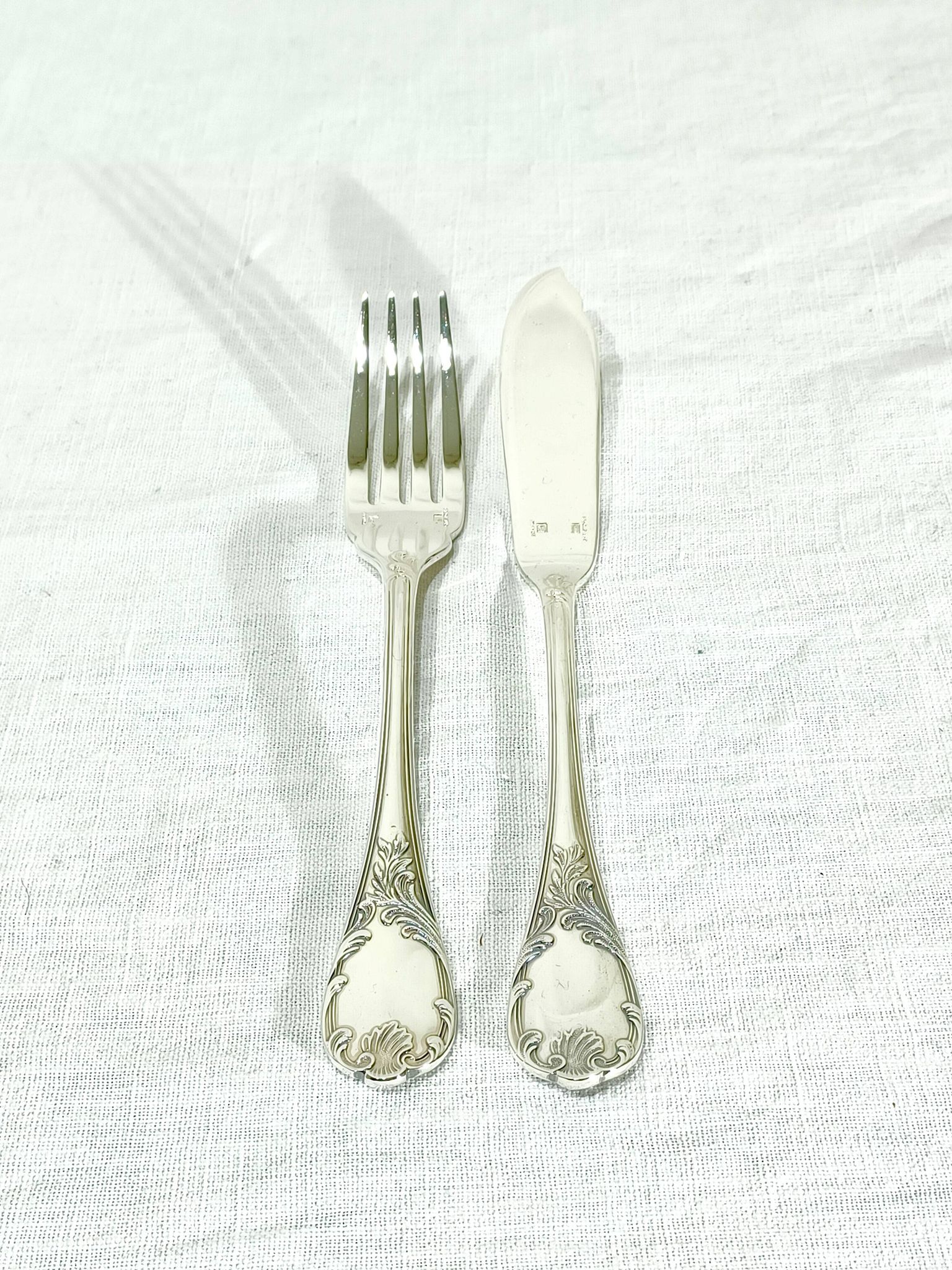 Christofle – 12-piece silver-plated fish cutlery set, Marly model