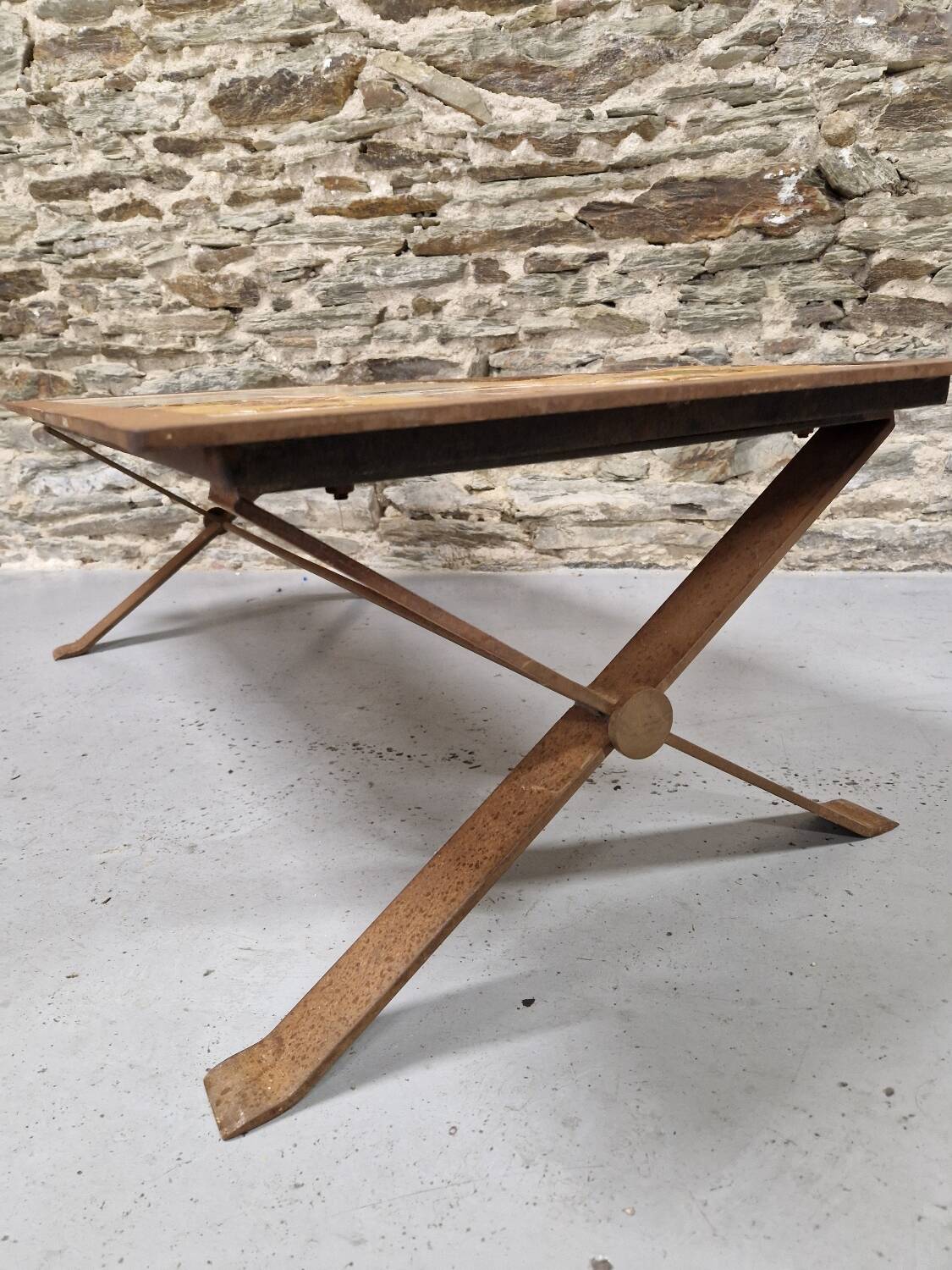Ceramic and metal coffee table from the 60s Vallauris style