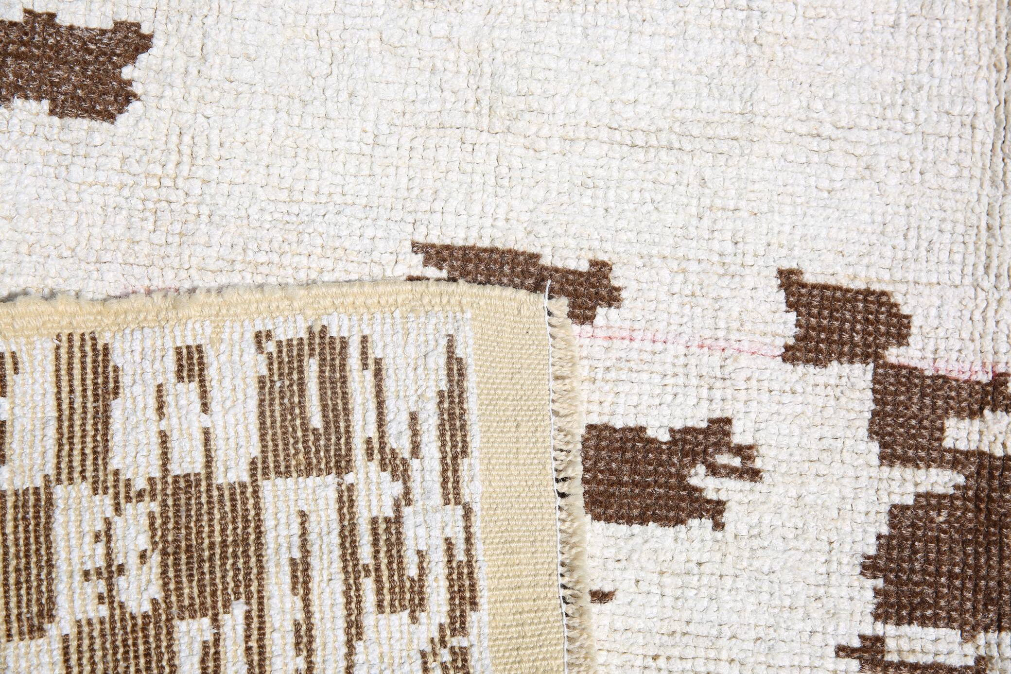 Tapis vintage surdimensionné fait main en laine 100 % crème et marron, 208x303 cm