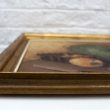 Vintage oil painting on canvas and gold gilded wood frame, still life