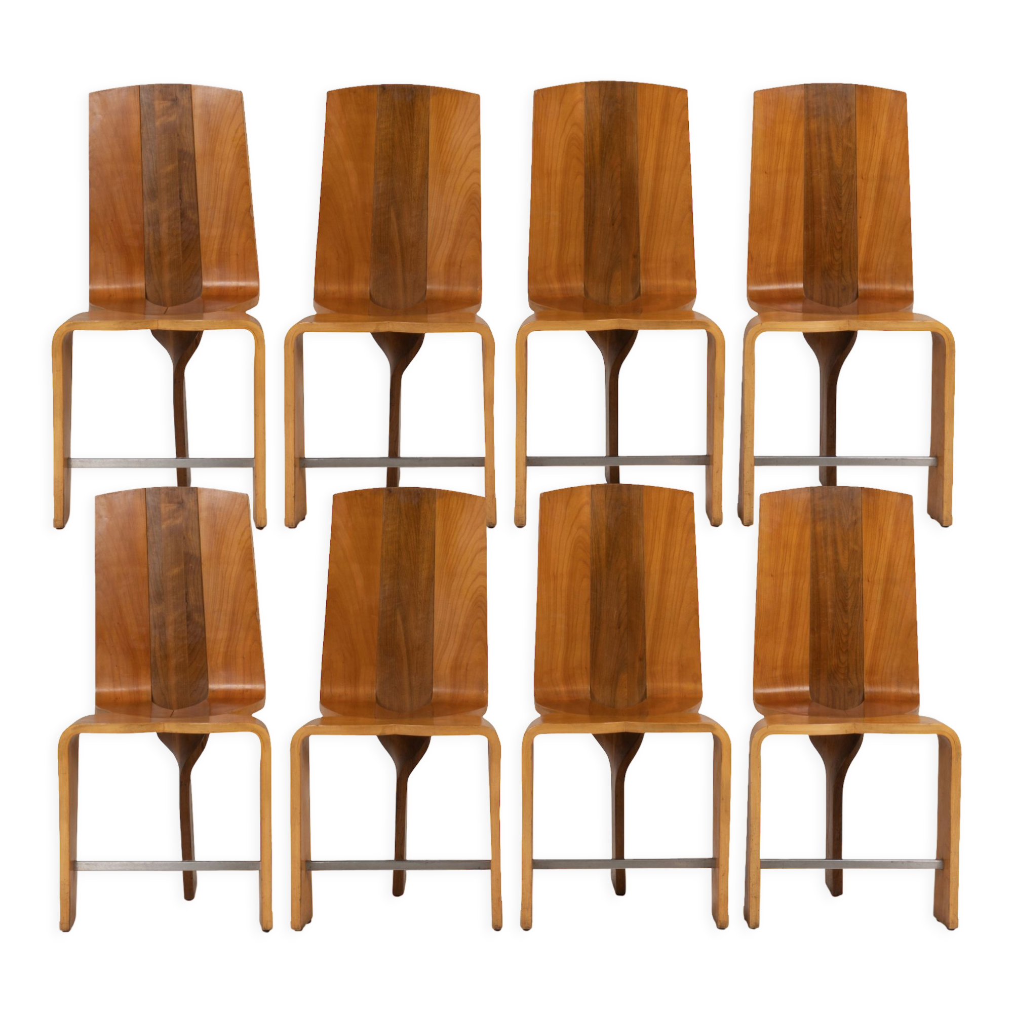 Series of eight blond cherry chairs, 1980s