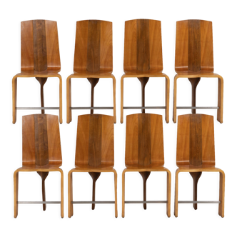 Série de huit chaises en merisier blond, années 1980