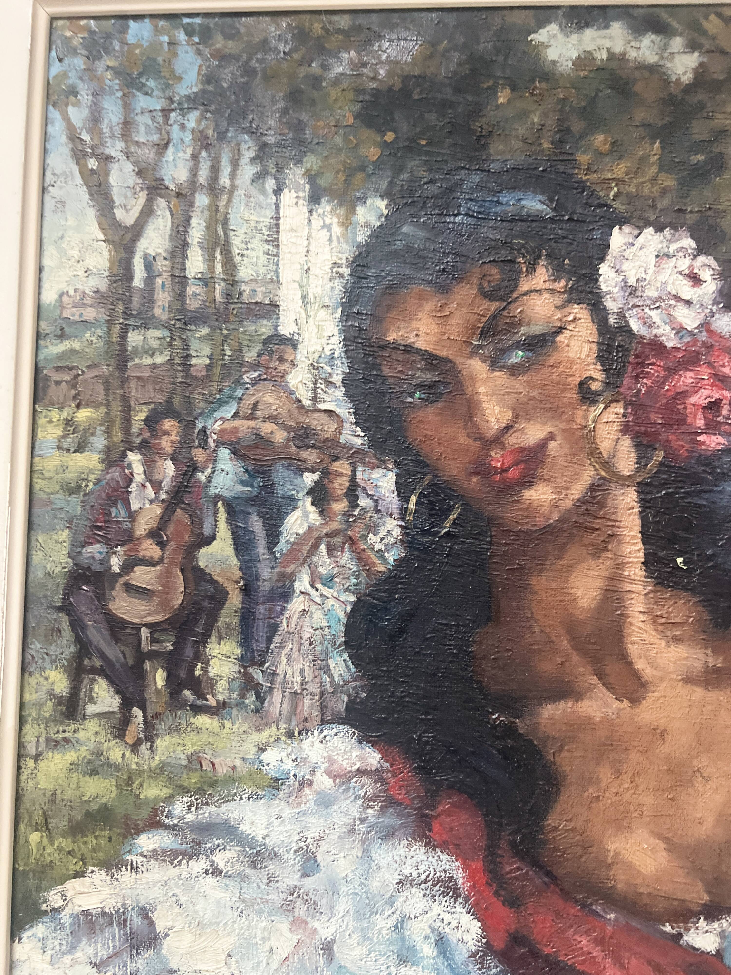 " La Gitane " huile sur toile encadrée. XX siècle