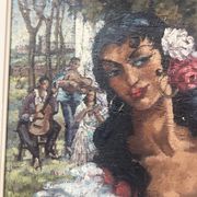 " La Gitane " huile sur toile encadrée. XX siècle