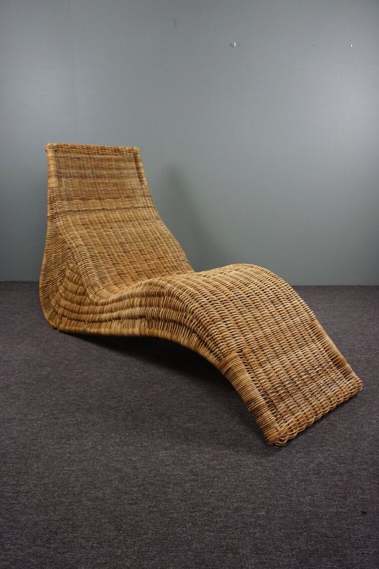 Rattan wicker chaise longue by Carl Öjerstam for Ikea, Karlskrona | Selency