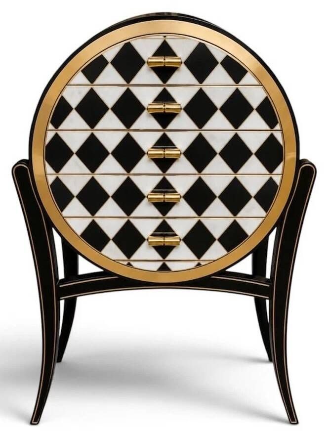 Une commode Art Déco en bois de hêtre – Marqueterie 6 tiroirs, noir, blanc