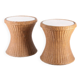 Pair of rattan side tables