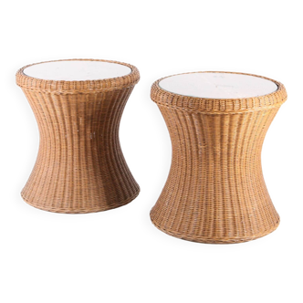 Pair of rattan side tables