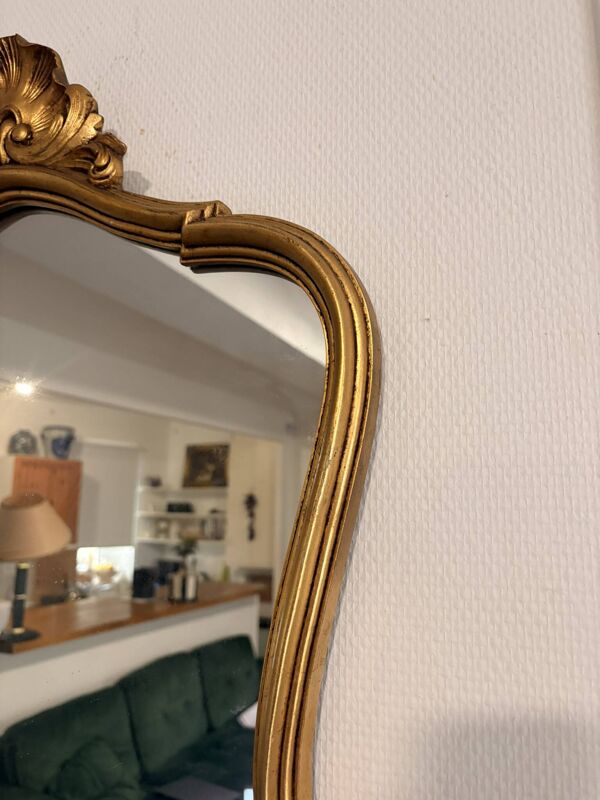 Ancien Miroir Murale Ovale Doré Style Louis XV fronton Rocaille Rococo 78m