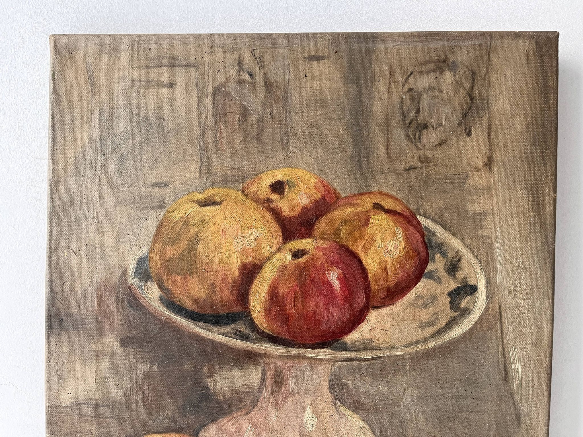Nature morte aux pommes circa 1930, tableau à l'huile sur toile
