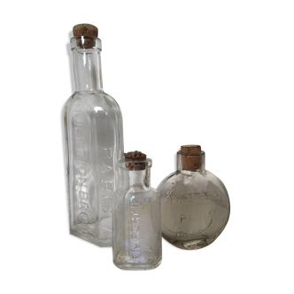 Lot de 3 flacons de pharmarcie avec bouchon en liège