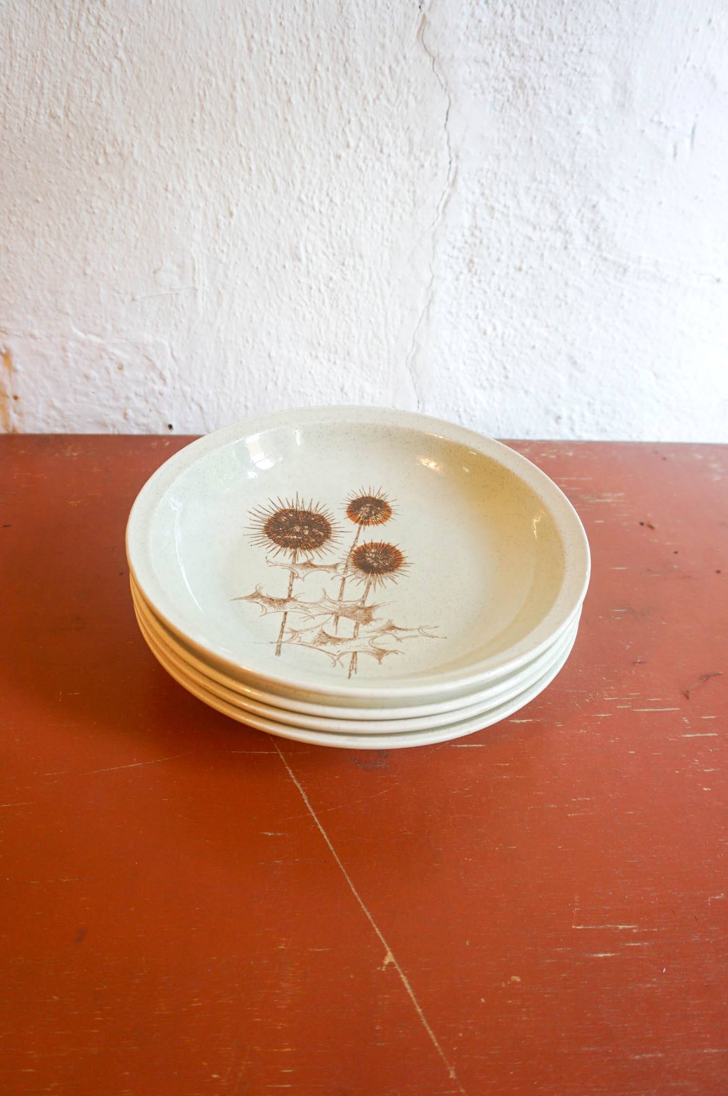 4 x sarreguemines france thistle deep plates mid century gres ceramic pottery salad bowls