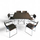 Arco dining set by Arnold Merckx with a rare Arco matching table 1980s black leather / black top