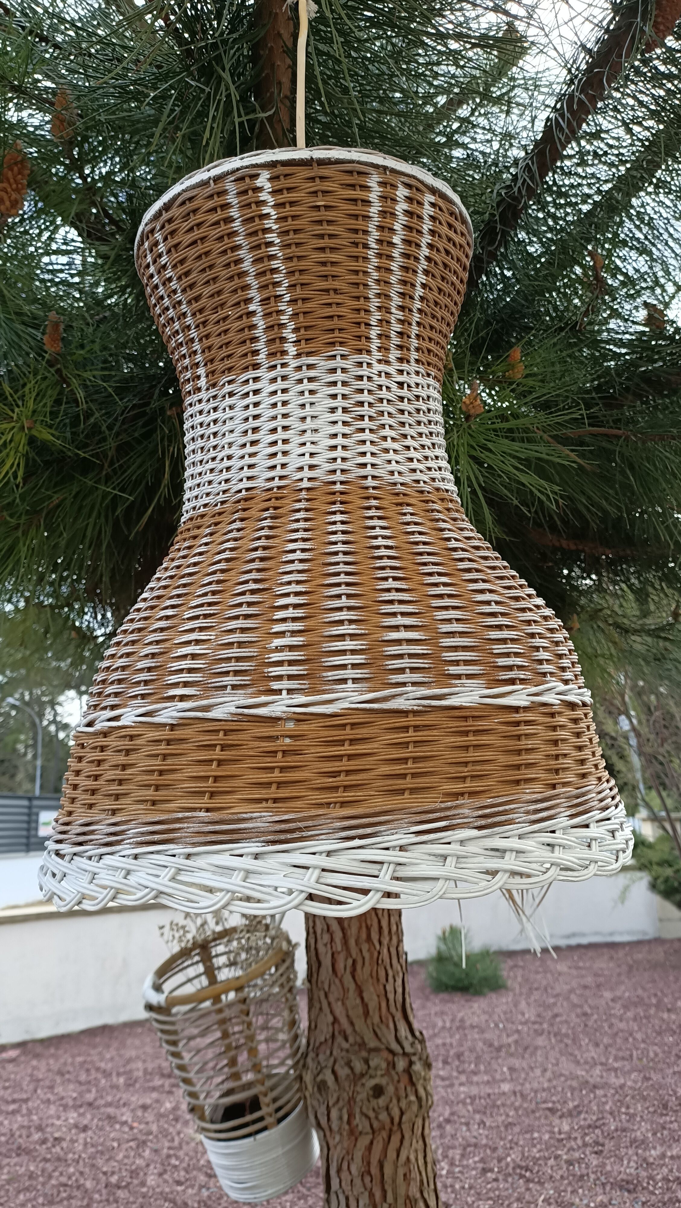 Duo of rattan hanging lamps