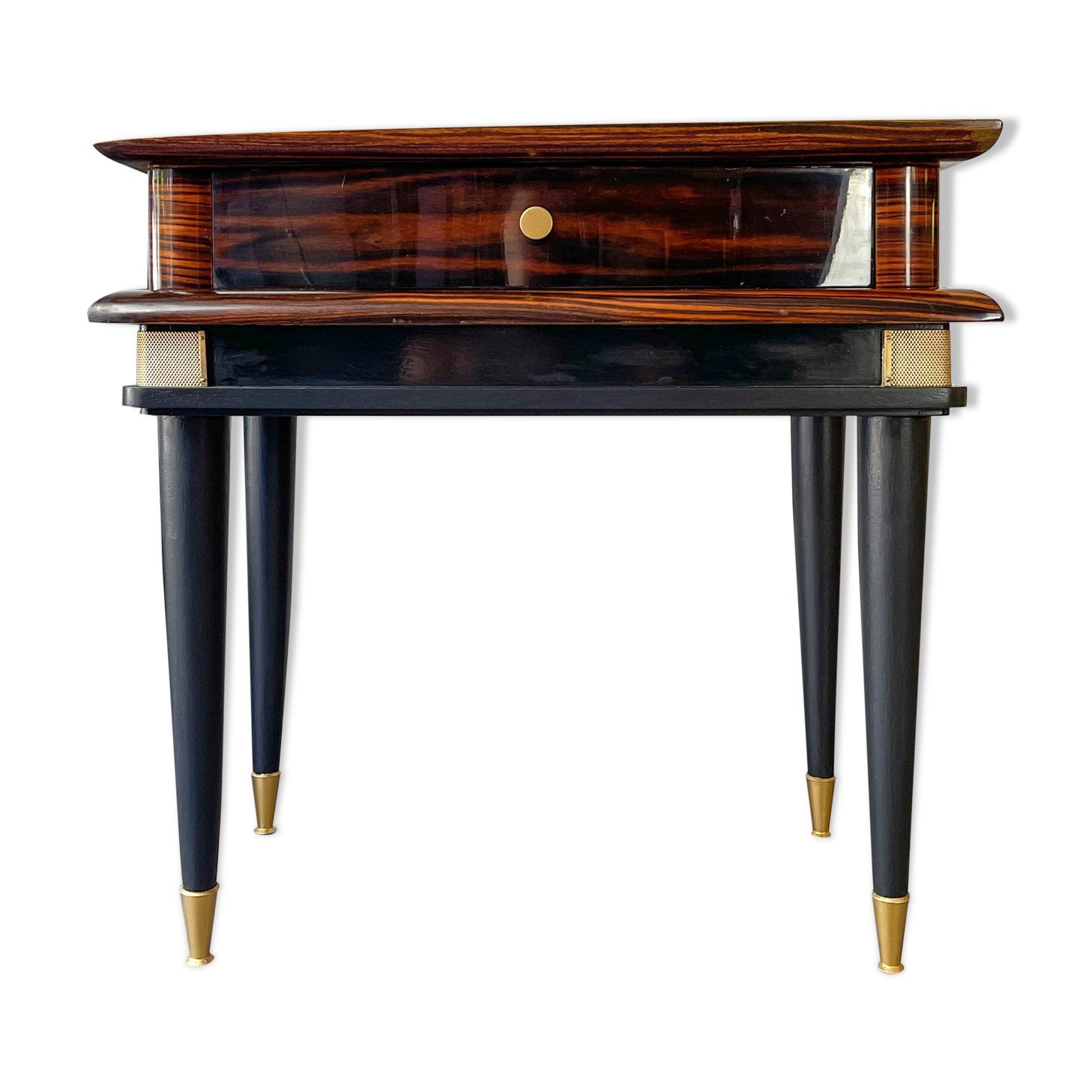 Chevet vintage style Art déco bois et laiton NF 125
