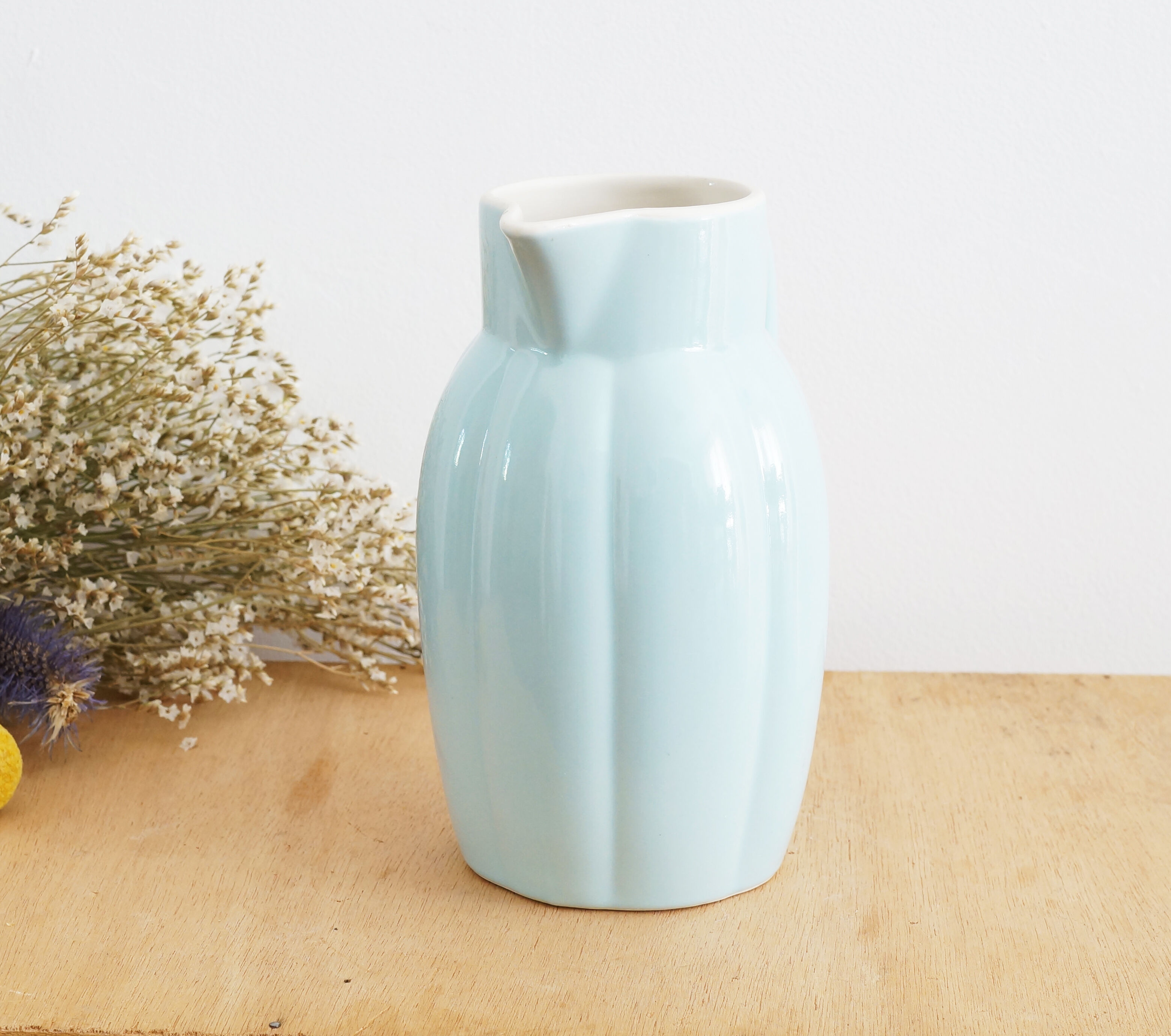 Sky blue earthenware pitcher, 1950s