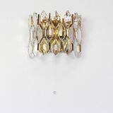 Pair of wall sconces in gilded brass and crystal by Palwa, Germany, 1970s.