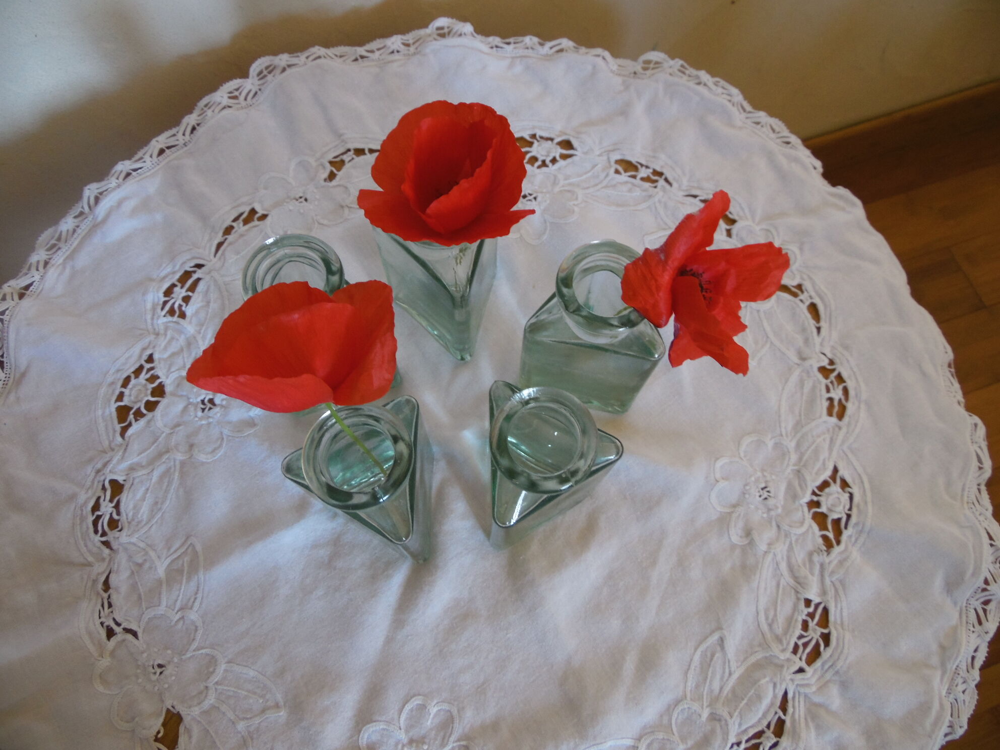 Lot of 5 triangular glass apothecary bottles