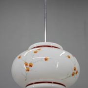 1970s Hand-Painted Milk Glass Pendant Light  Mid-Century Vintage