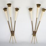 Mid-Century pair of large brass sconces attributable to Stilnovo. Italy 195