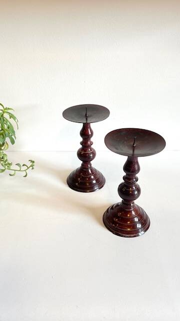 BOUGEOIRS Vintage Patinated Metal Candle Holders