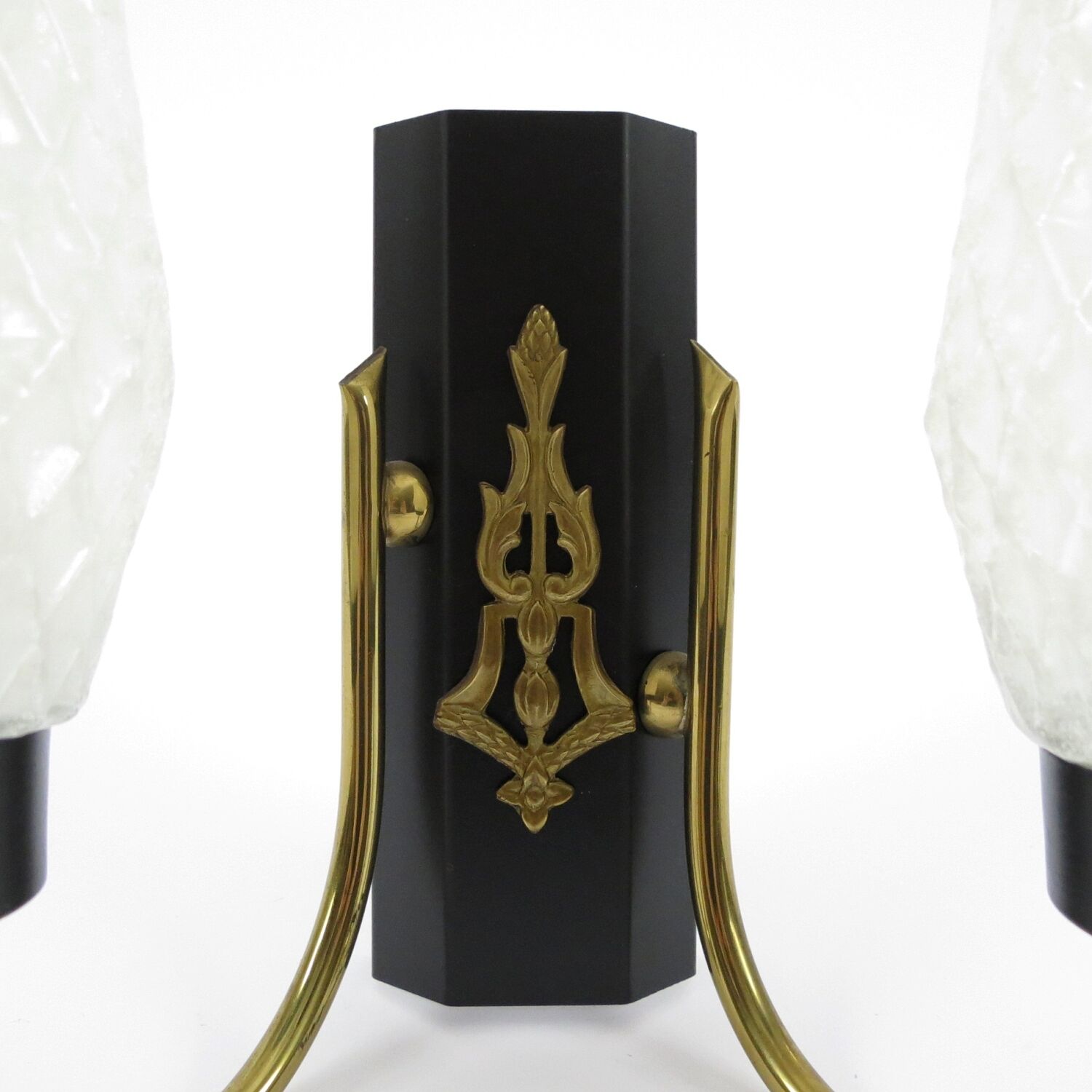Set of 2 brass and glass wall lamps, 1950s
