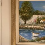 Old Oil Painting Canvas Sun Boat Sea Provence Sailor 50x40