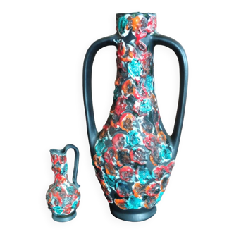 Old large vintage ocean rocaille vase and pitcher