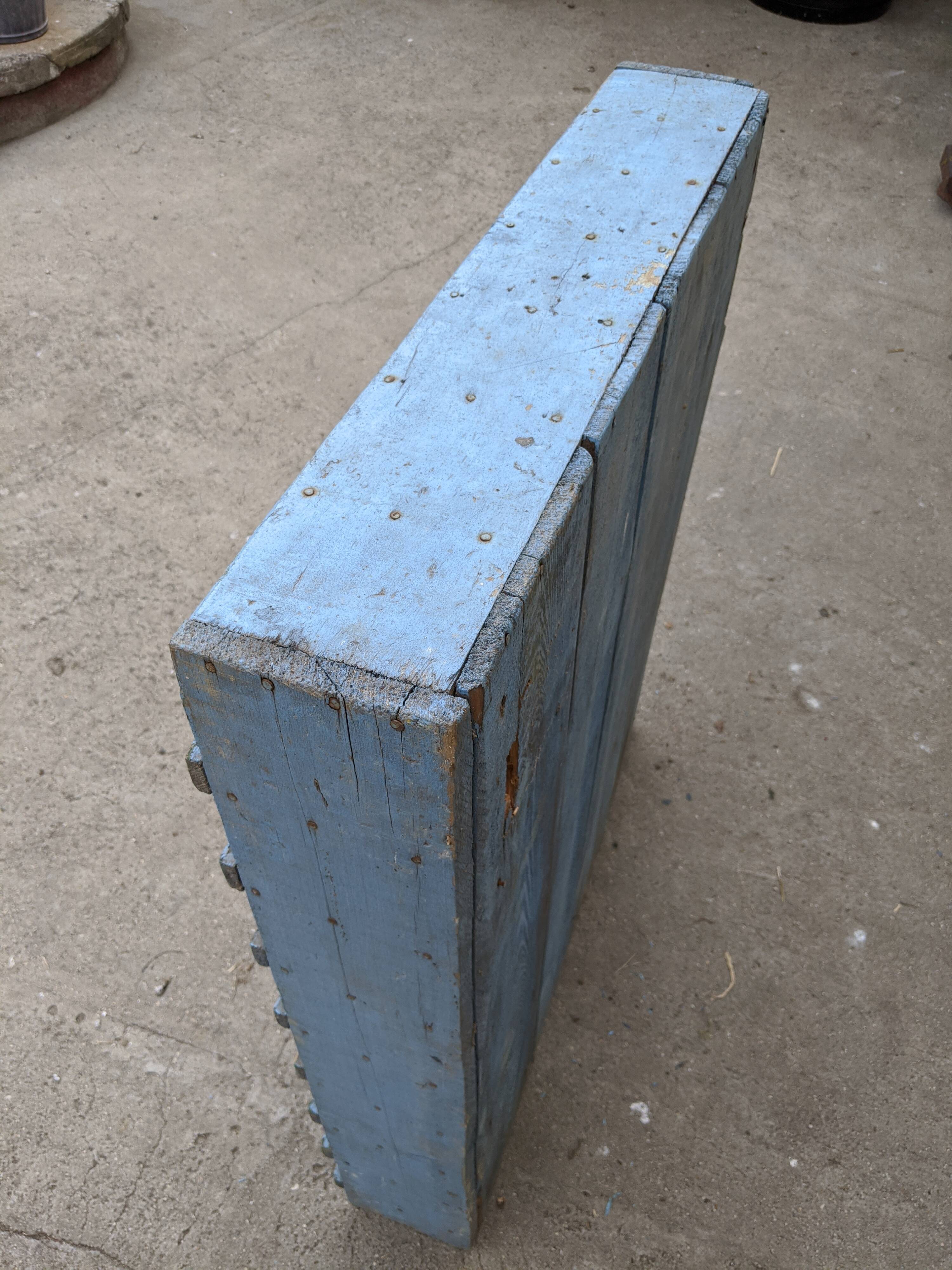 Wooden furniture with blue locker