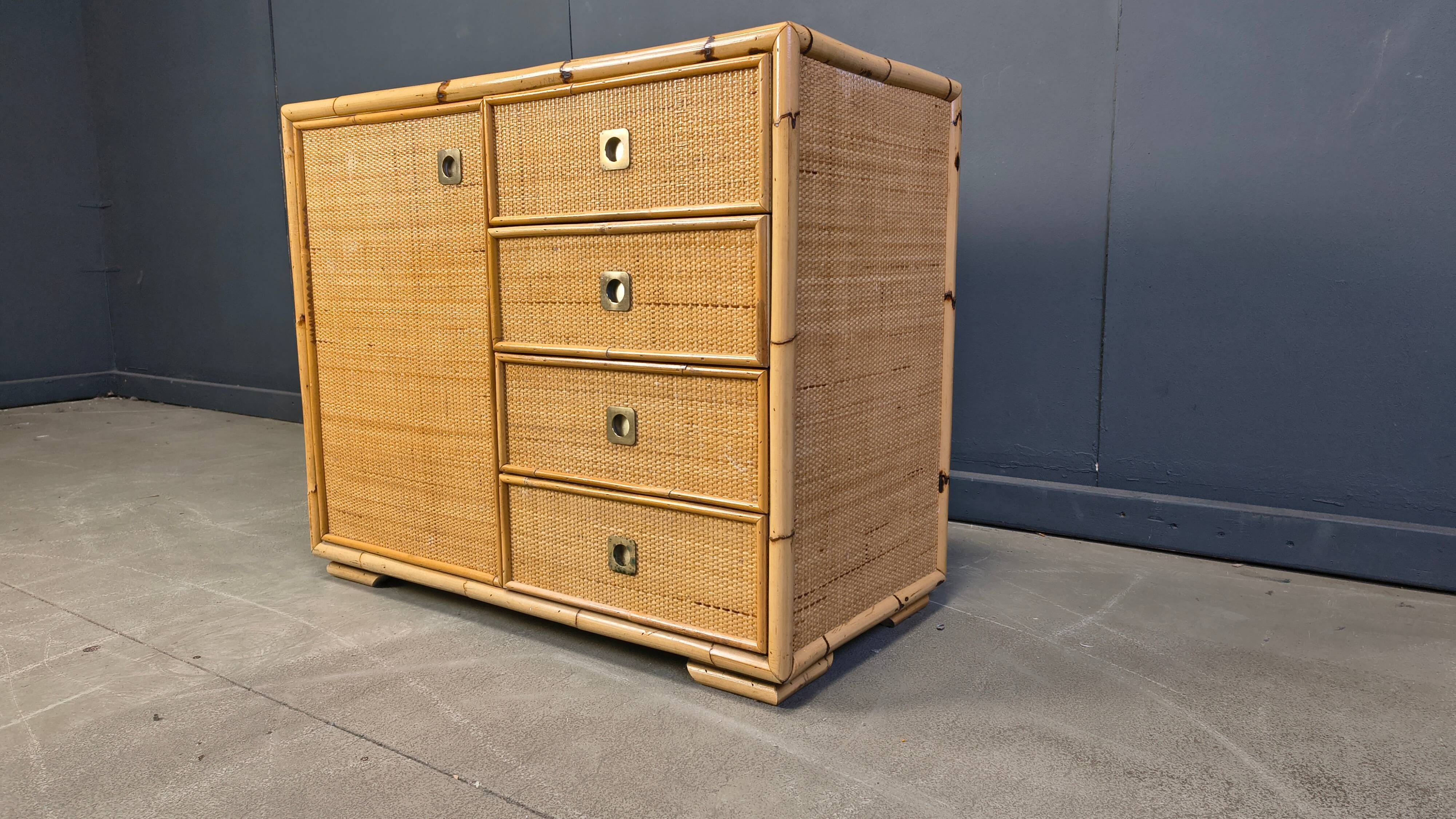 Wicker and bamboo cabinet by Dal Vera, 1970s