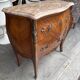 Curved Louis XV style commode with marquetry, marble top.